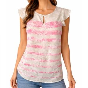 ELLE Floral Striped Crepe Top - Women's SZ Sm pink white